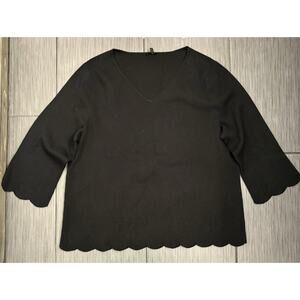 Talbots Black V-Neck Sweater Size 3X NWT Scalloped Trim Cotton Blend